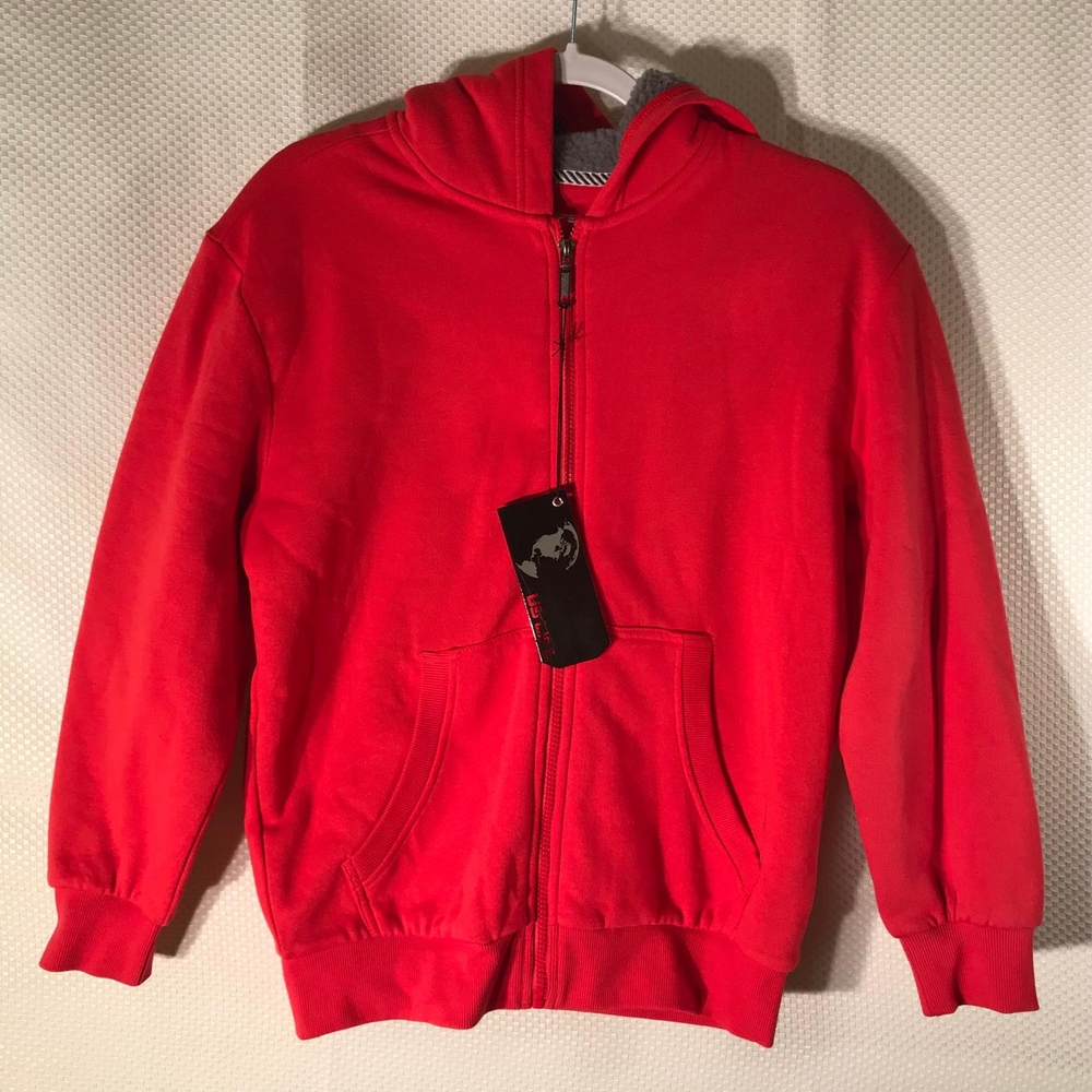 US LIFE Men's Red Zip-Up Hoodie sweatshirt size XL Made In China 100% cotton
